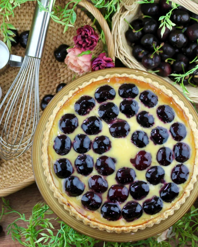 🍒アメリカンチェリーとカスタードプリンのタルト🍮
    カット　1,177円
    ホール　11,183円
    （8%税込）
    皆さんはアメリカンチェリー、お好きですか？🍒
    チェリーというと赤くて小さな国産のさくらんぼを思い浮かべる方も多いかもしれませんね😌
    しかし国産の繊細な甘さとはまた違った美味しさがあり、密かにファンの多いフルーツなんです✨
    今回はそんなアメリカンチェリーを使ったタルトのご紹介です♪
    味の想像がつきやすいように商品名にカスタードプリンと入っていますが、一般的な柔らかいプリンではありません🍮
    細かく言うとフランス発祥の「クラフティ」という焼き菓子がタルトの大部分を占めています🥧
    クラフティは卵、生クリーム、バニラ、そして少量の粉類を合わせじっくり焼き上げたもので、香りや風味はカスタードプリンそのもの！
    ですがプリンのように蒸すのではなく高温で焼き上げるので、特有のもちっとした食感と香ばしさが生まれるんです✨
    その下には普通のカスタードクリームとチェリーのジャムが層になっており、甘味と酸味が調和したどなたでも食べやすい味わいになっています♪
    ずらっと並べられたアメリカンチェリーは熱が入ってもシャキシャキとした歯応えを保っており、噛むたびにジュースのように濃い果汁が溢れ出てきます🤤
    この豪快な食感は大粒のアメリカンチェリーならでは！あなたもきっとファンになること間違いなしです🍒
    アメリカンチェリーは状態や入荷が不安定なことが多いので販売するのは日替わりかつ短期間の見通しで、6月初め頃に販売終了の予定です💦
    そして当店の中でも数少ない焼き込み系のタルトなので、出会えたあなたはラッキーかも🌈
    ご予約も今のところ受け付けておりますので、ぜひご連絡、ご来店をお待ちしております✨
    _ _ _ _ _ _ _ _ _ _ _
    住所:〒594-0081
    　  大阪府和泉市葛の葉町3丁目3-11（アオイ農園内）
    営業時間:10:00〜21:00
    電話番号:0725-58-6128
    その他ホームページやSNSは、Instagramトップのリンクからご覧くださいませ♪
    _ _ _ _ _ _ _ _ _ _ _
    #フルーツタルト #アメリカンチェリー #チェリー #チェリータルト #季節限定スイーツ